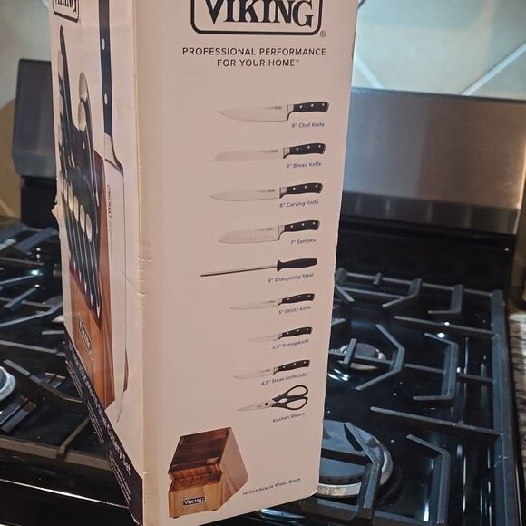 Viking 15-PC Stainless Steel Cutlery Set w/Acacia Wood Block - Picture 15 of 16